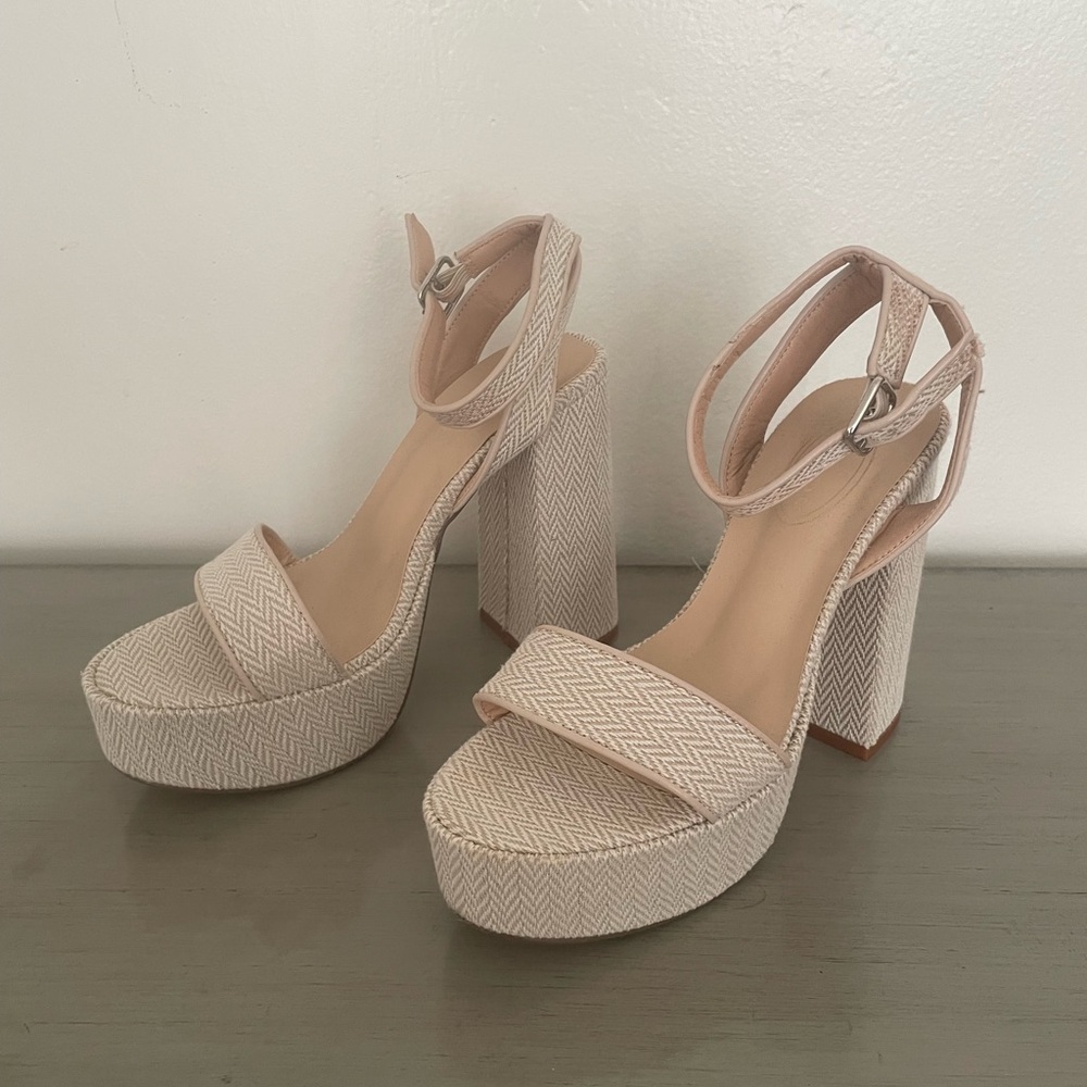 Worn once, high heal platform sandal